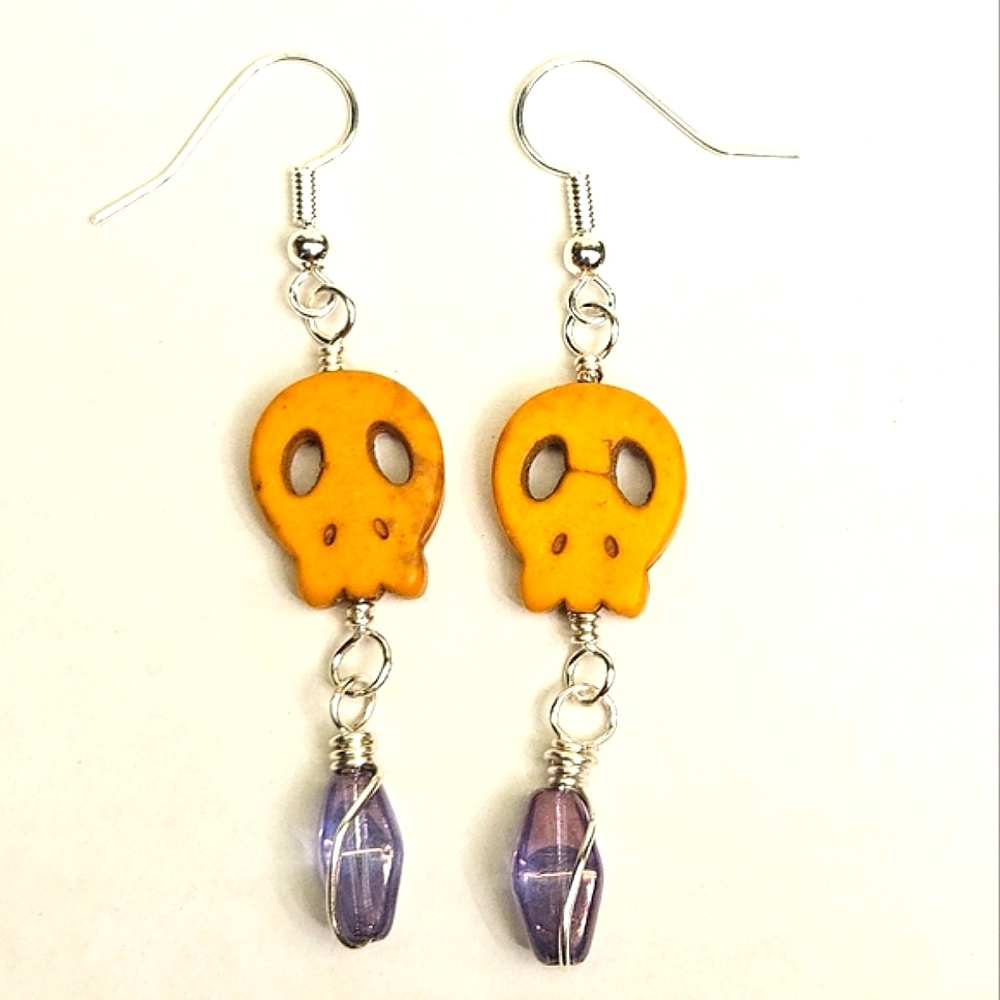 Yellow Beaded Skull Earrings